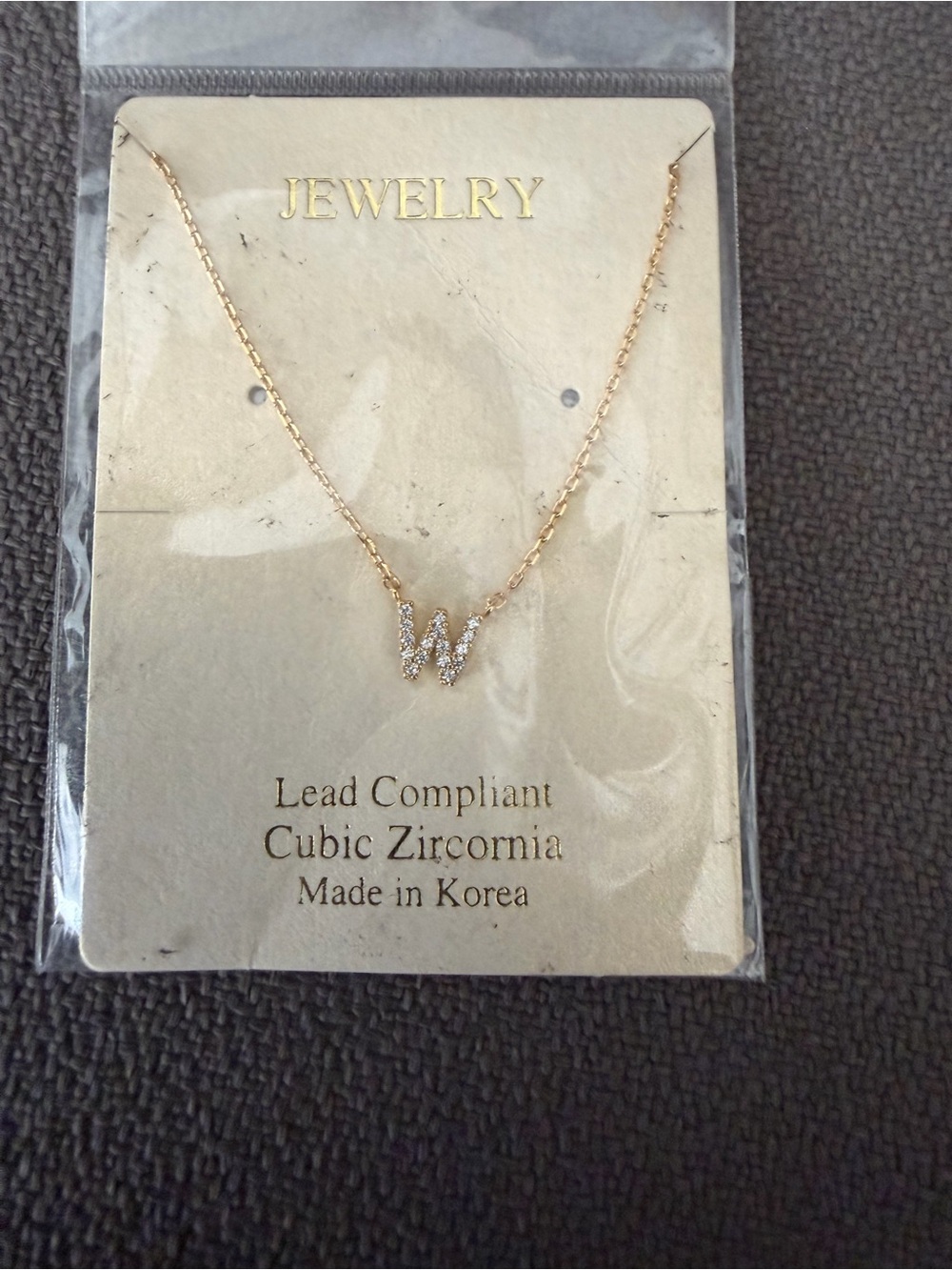 Gold Initial 'W' Necklace with Cubic Zirconia